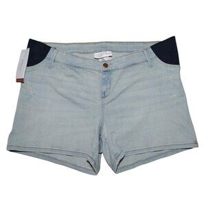 Isabel Women's Light Blue Denim Maternity Short with Elastic Waist, Size 16.